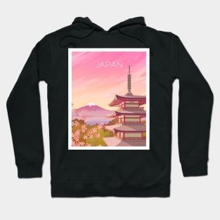 Japan - Mount Fuji and Chureito Pagoda in Pink Sunset Hoodie